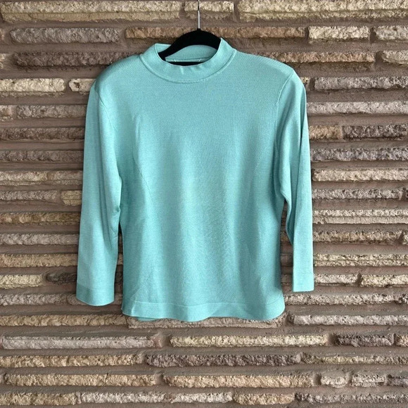 Doncaster Mint Green Silk Blend Knit Mock Neck Long Sleeve Sweater Size Large - Picture 1 of 6